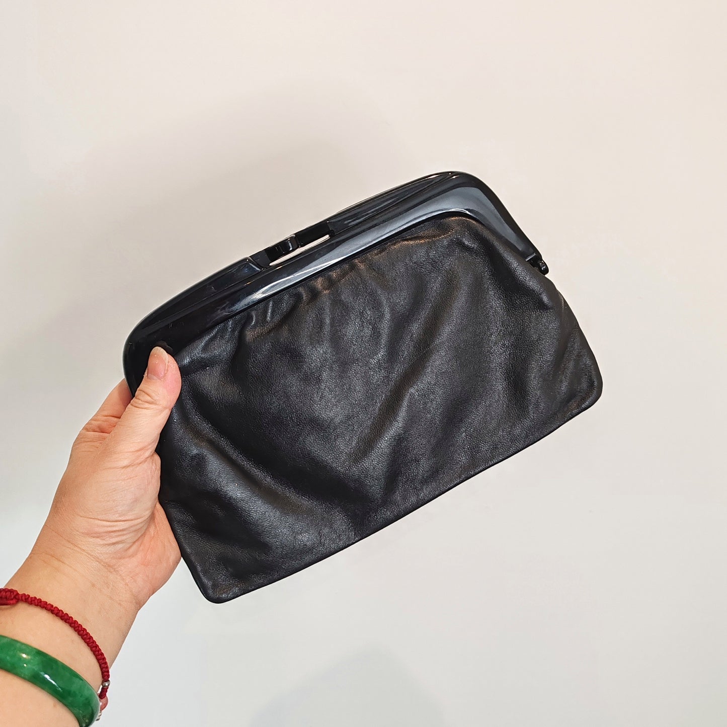 Made In Italy Black Faux Leather Clutch Handbag