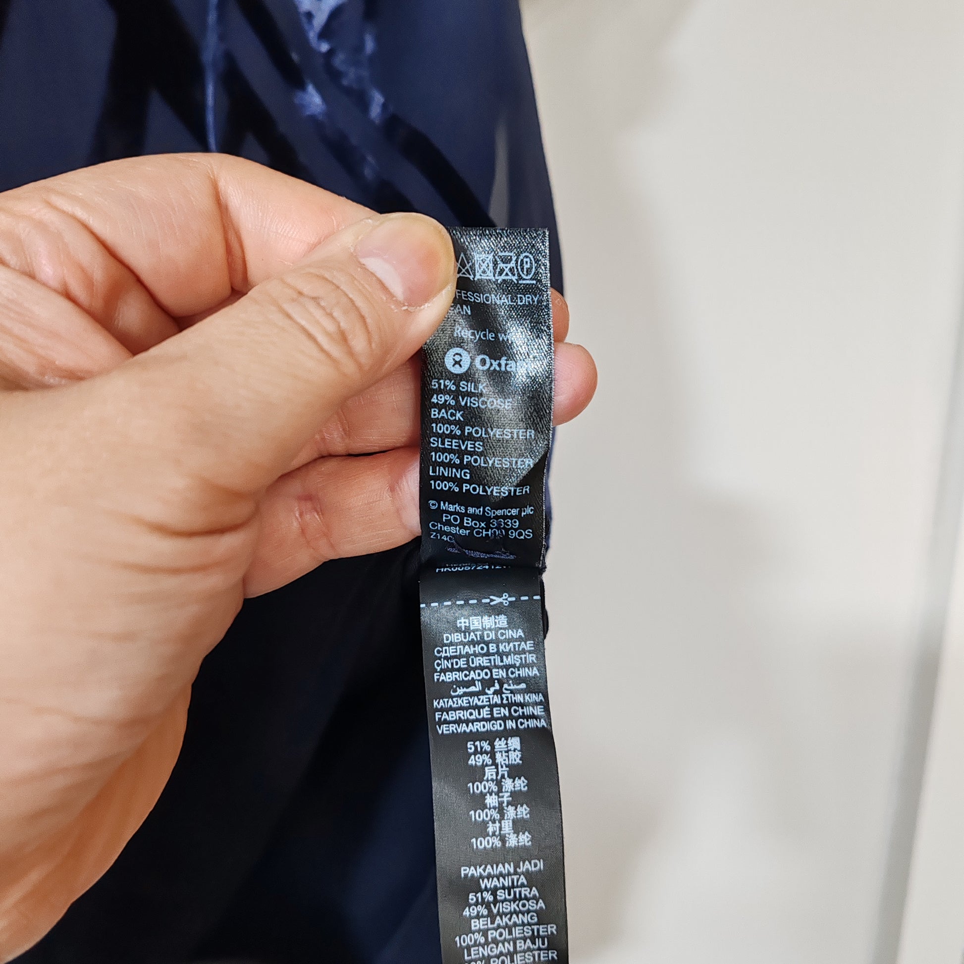 Autograph Navy Blue Silk Mix Velvet Detail Vintage Top