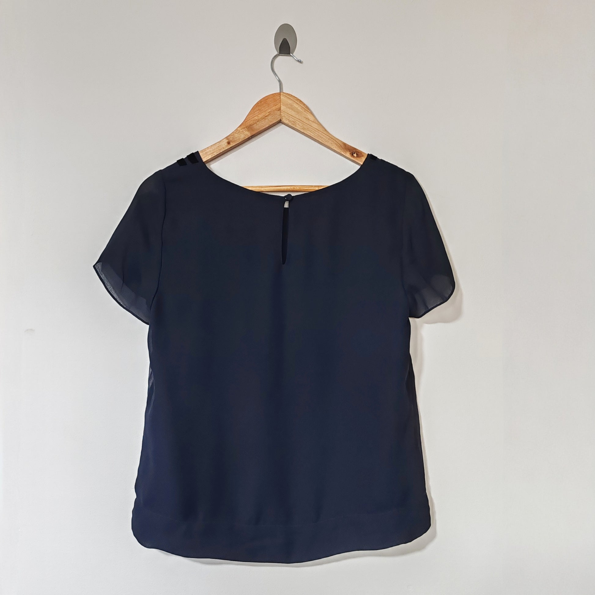 Autograph Navy Blue Silk Mix Velvet Detail Vintage Top