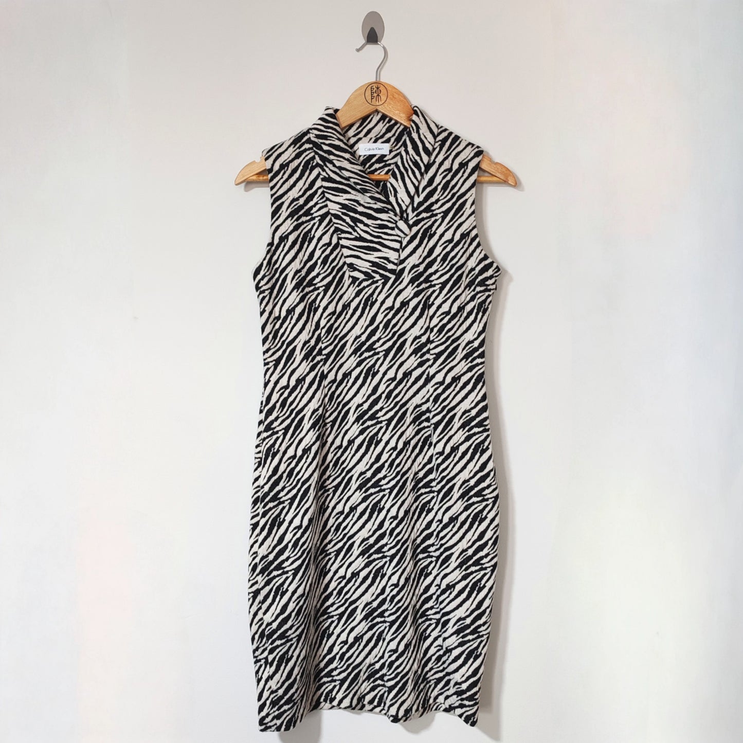 Calvin Klein Black Cream Animal Zebra Print Dress