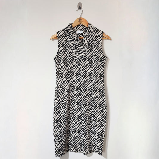 Calvin Klein Black Cream Animal Zebra Print Dress