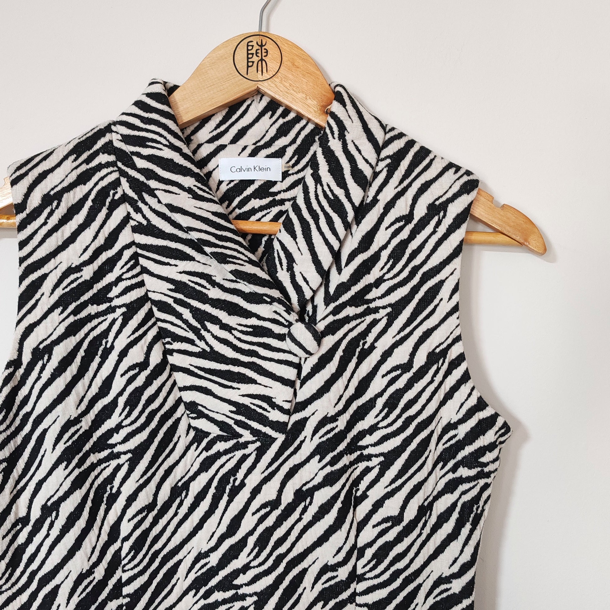 Calvin Klein Black Cream Animal Zebra Print Dress