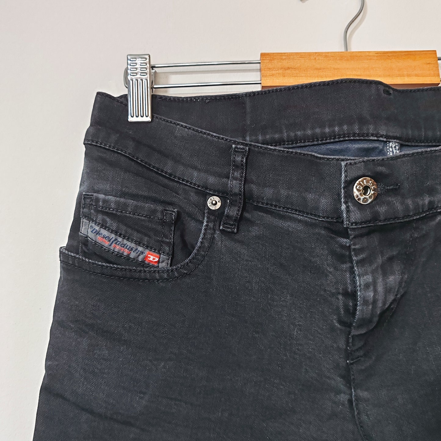 Diesel Gruppe Ankle Super Slim Skinny Low Waist W29 L32 Faded Black Jeans