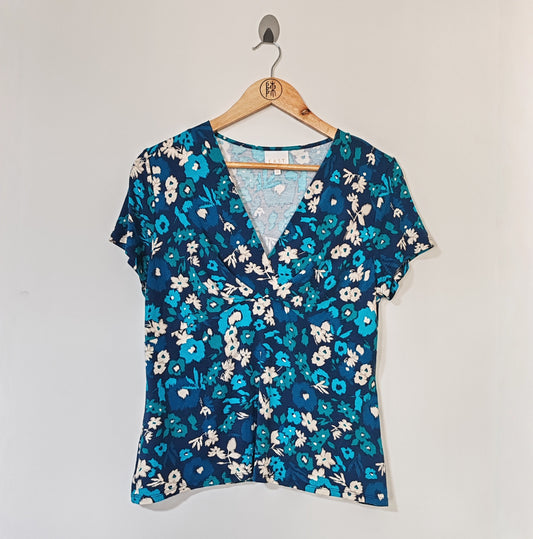 East Floral Blue Turquoise 90s Y2K Vintage Top