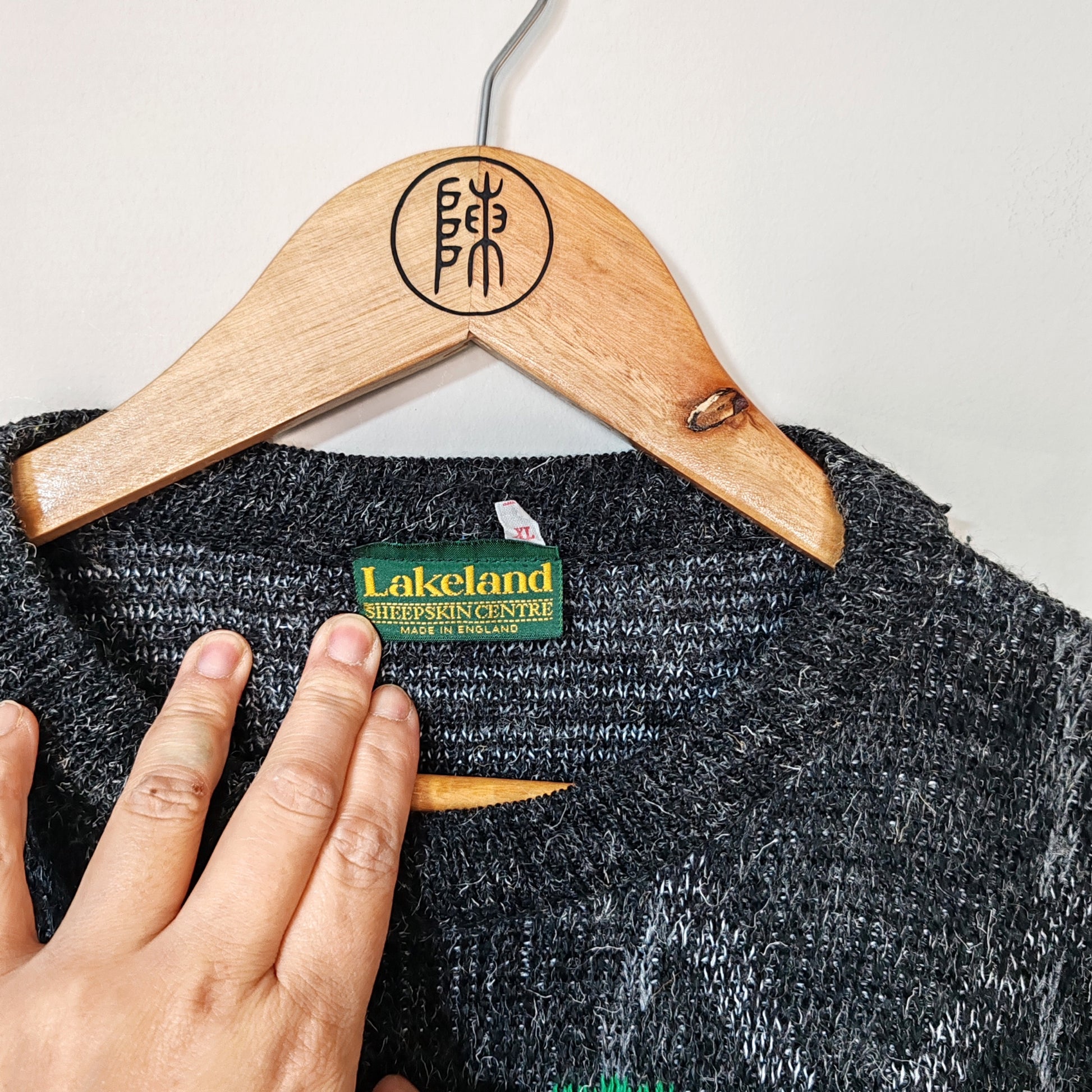 Lakeland Sheepskin Centre Grey Multicoloured Knitted Vintage Jumper