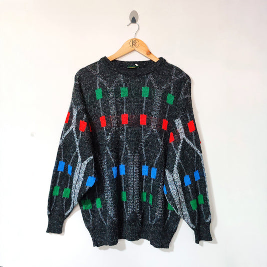 Lakeland Sheepskin Centre Grey Multicoloured Knitted Vintage Jumper