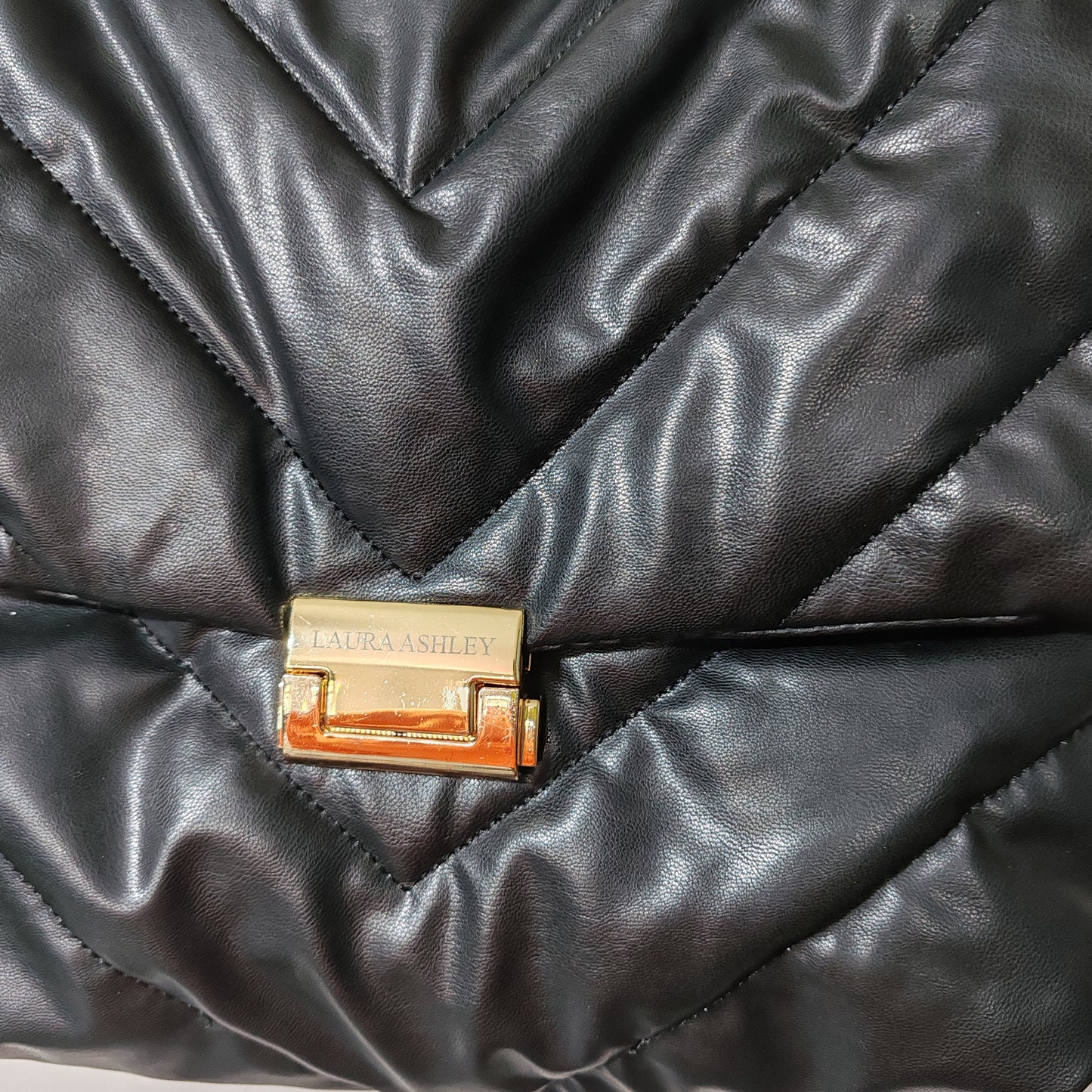 Laura Ashley Black Faux Leather Quilted Handbag