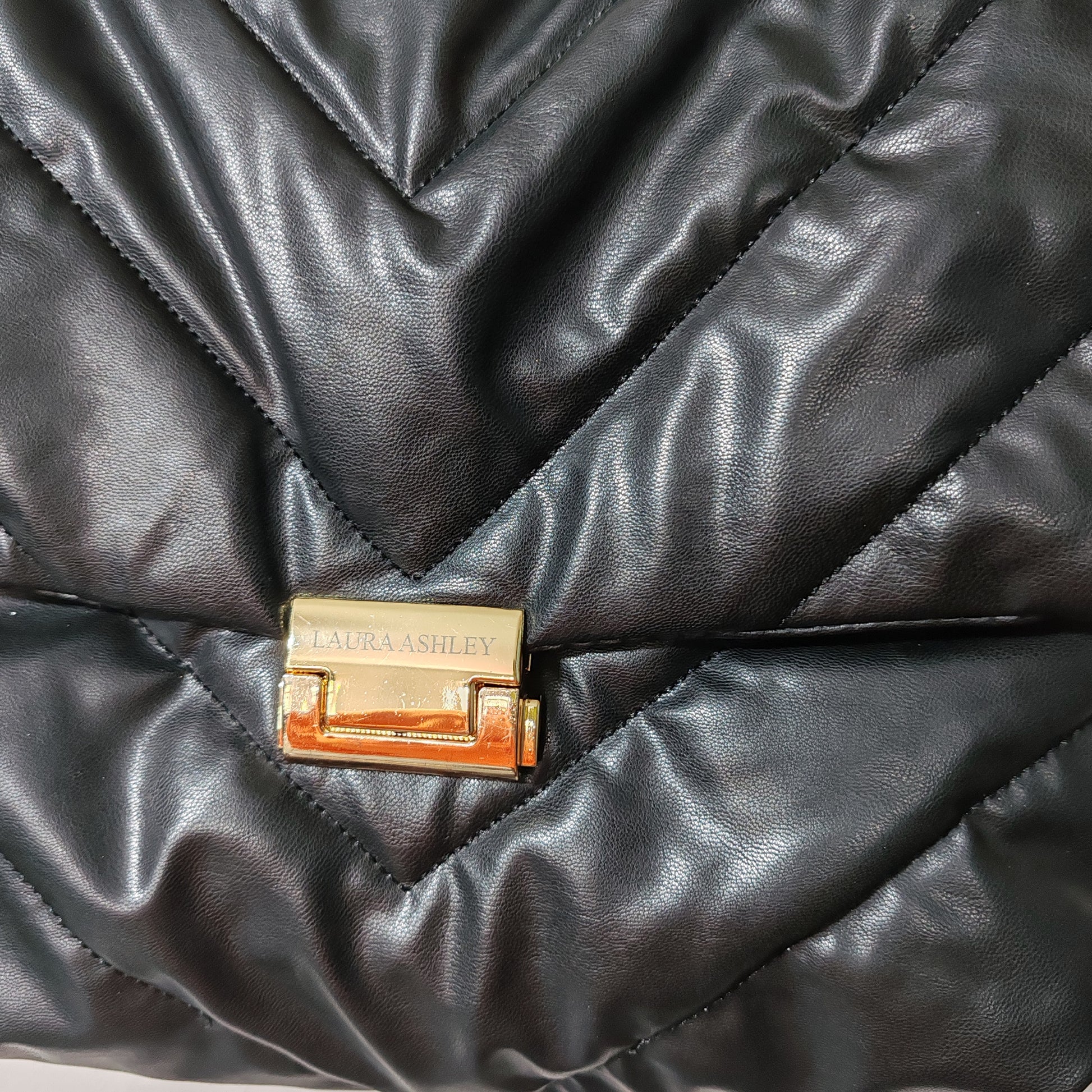 Laura Ashley Black Faux Leather Quilted Handbag