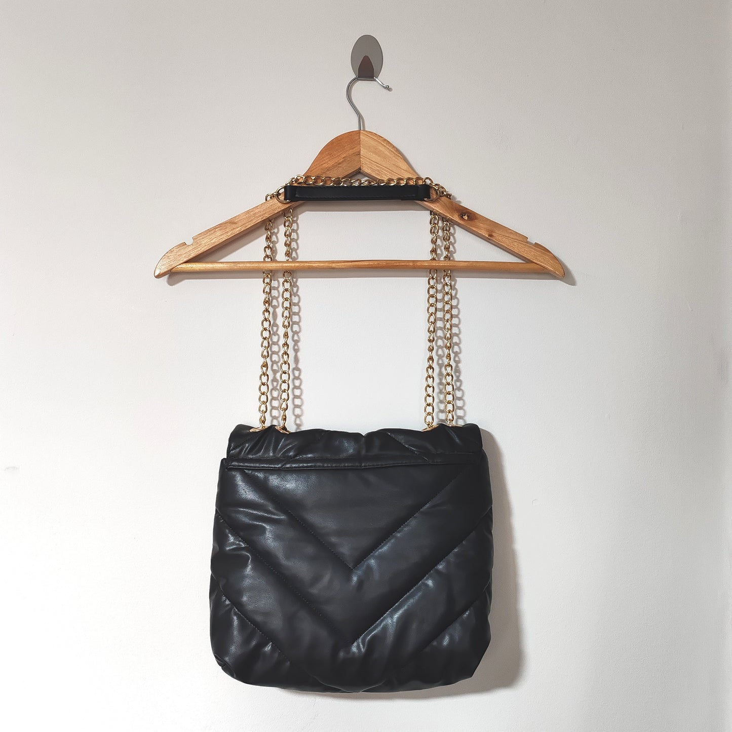 Laura Ashley Black Faux Leather Quilted Handbag