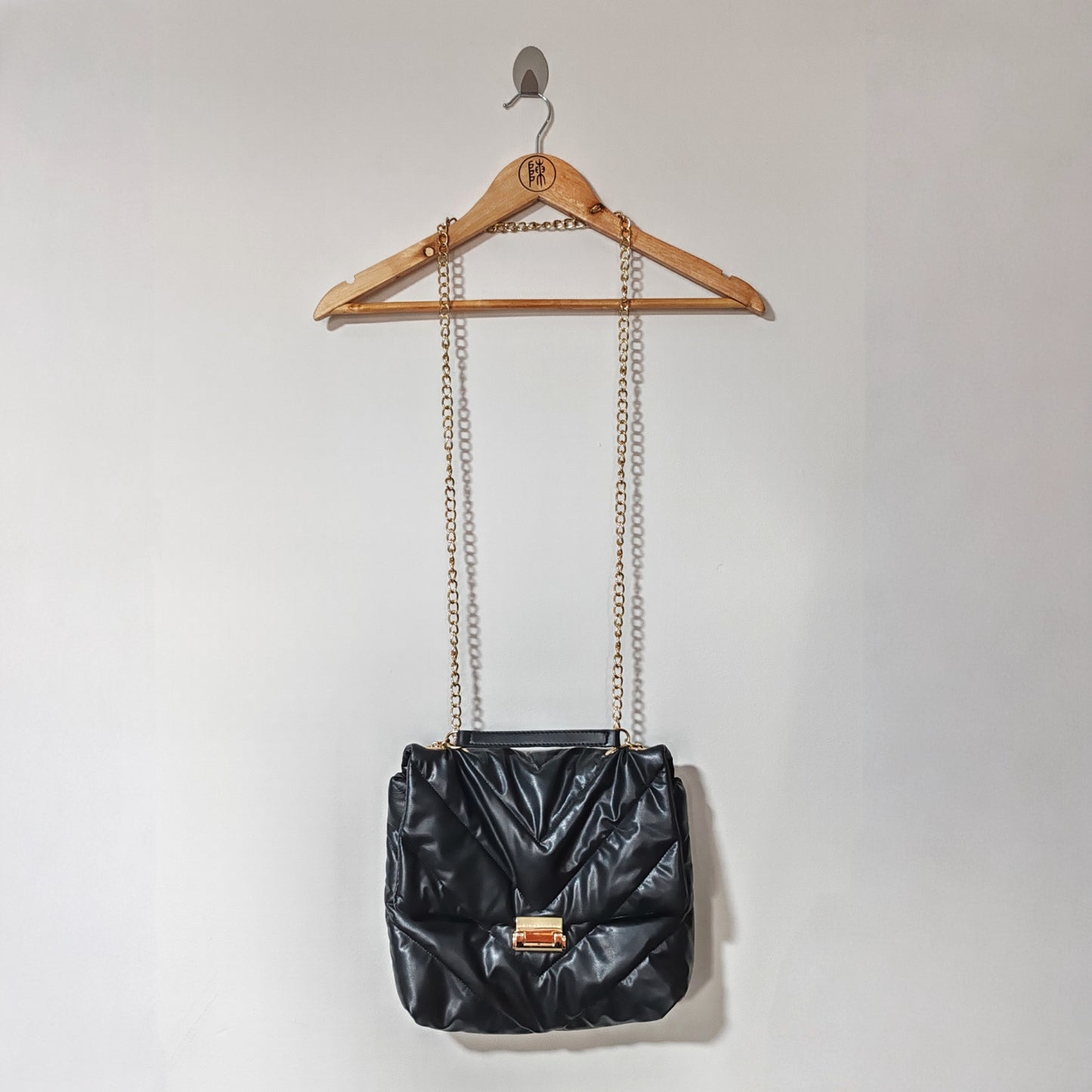 Laura Ashley Black Faux Leather Quilted Handbag