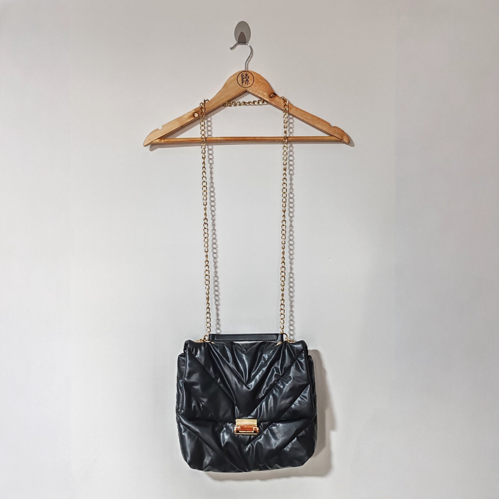 Laura Ashley Black Faux Leather Quilted Handbag