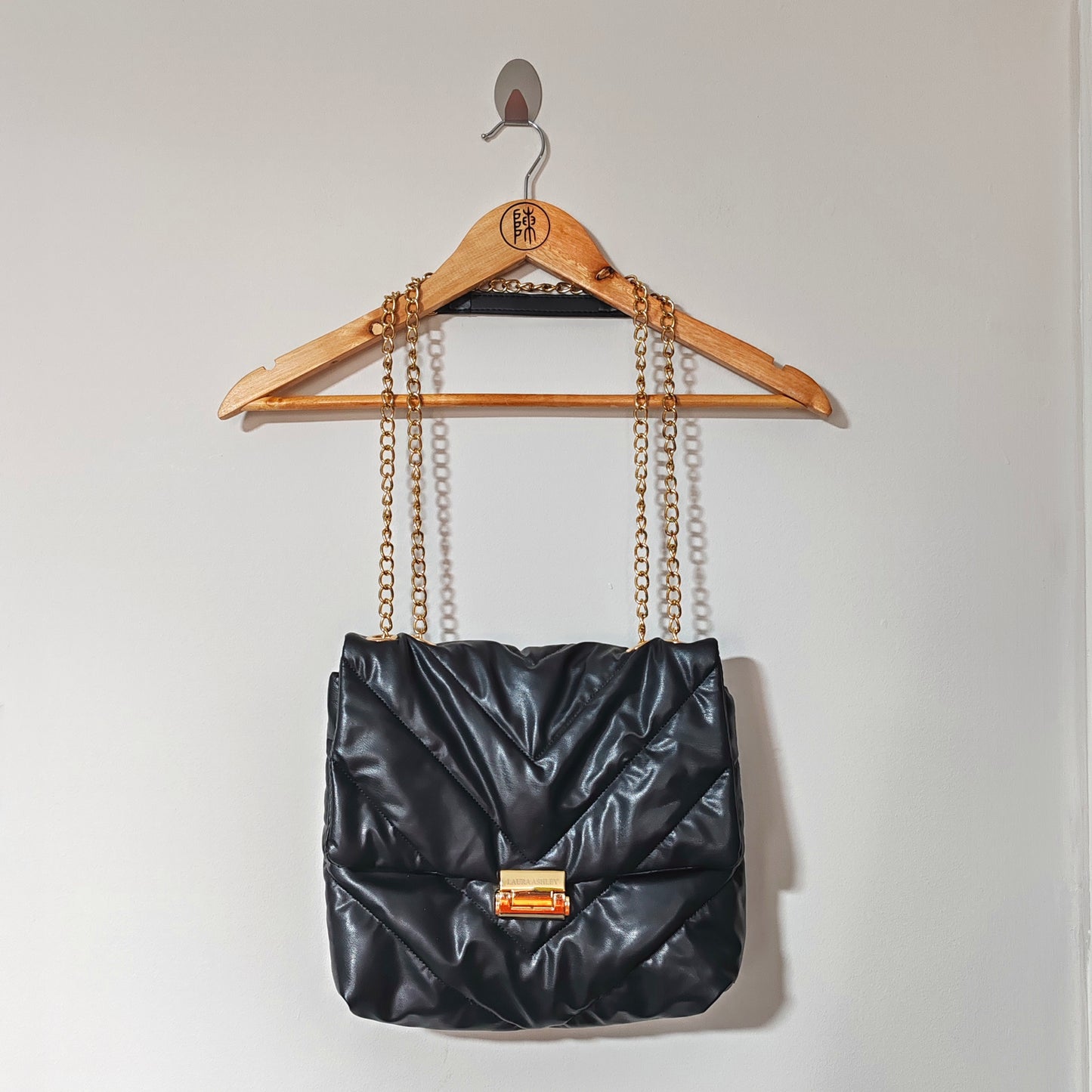 Laura Ashley Black Faux Leather Quilted Handbag