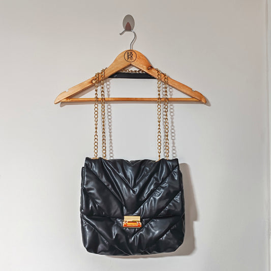 Laura Ashley Black Faux Leather Quilted Handbag