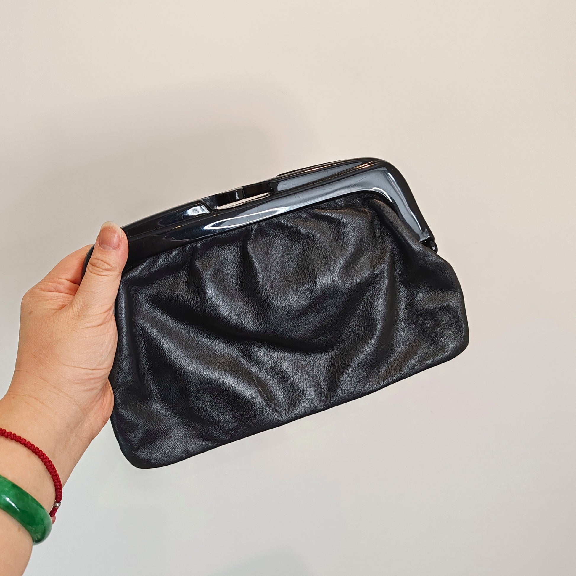 Made In Italy Black Faux Leather Clutch Handbag