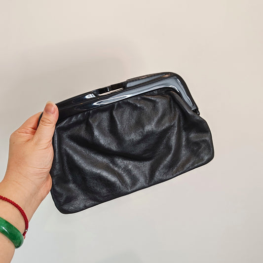 Made In Italy Black Faux Leather Clutch Handbag