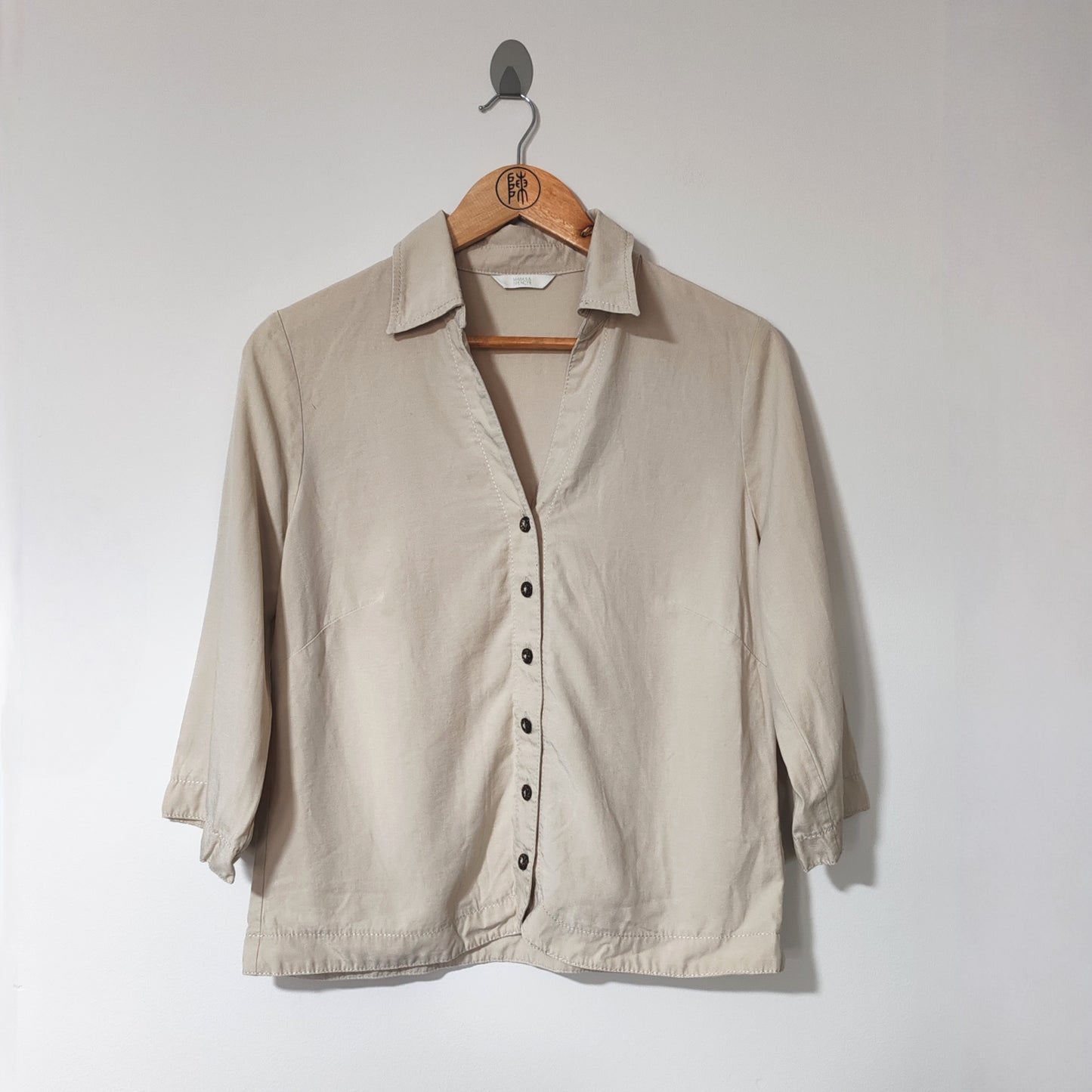Marks & Spencer Stone Beige Vintage Linen Mix Blouse Top