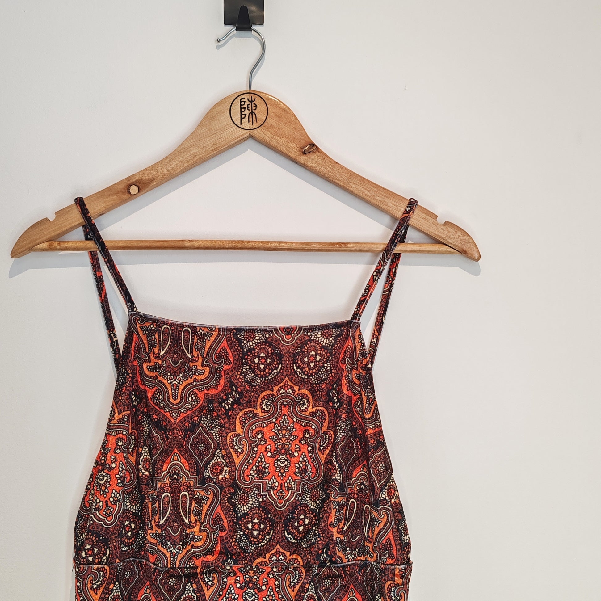 Motel Orange Brown Paisley Velvet Mini Dress