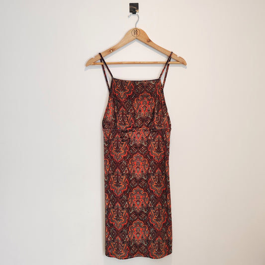 Motel Orange Brown Paisley Velvet Mini Dress