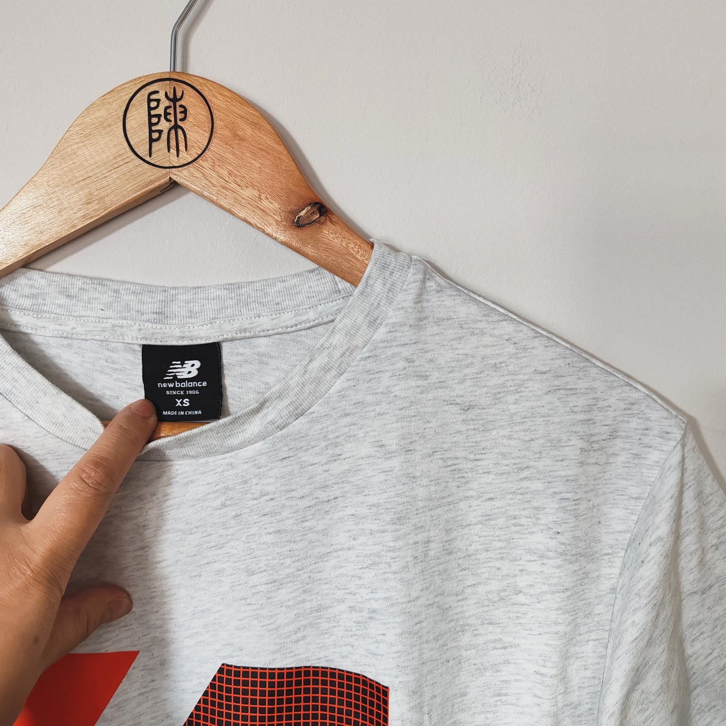 New Balance Grey Red Logo Short Sleeve T Shirt