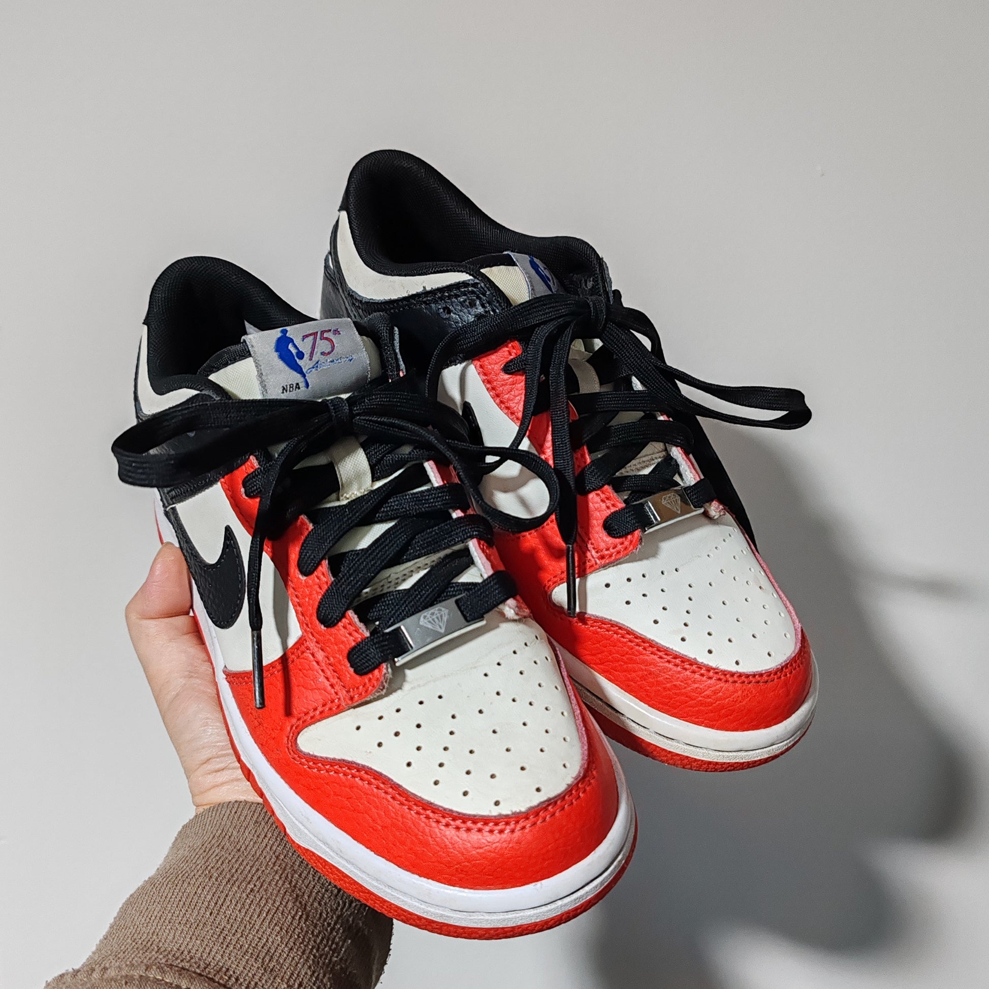 Nike Dunk Black Red Low EMB NBA 75th Anniversary Chicago Trainers