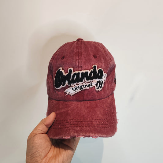 Orlando Originals Red Patina Distressed Denim Cap