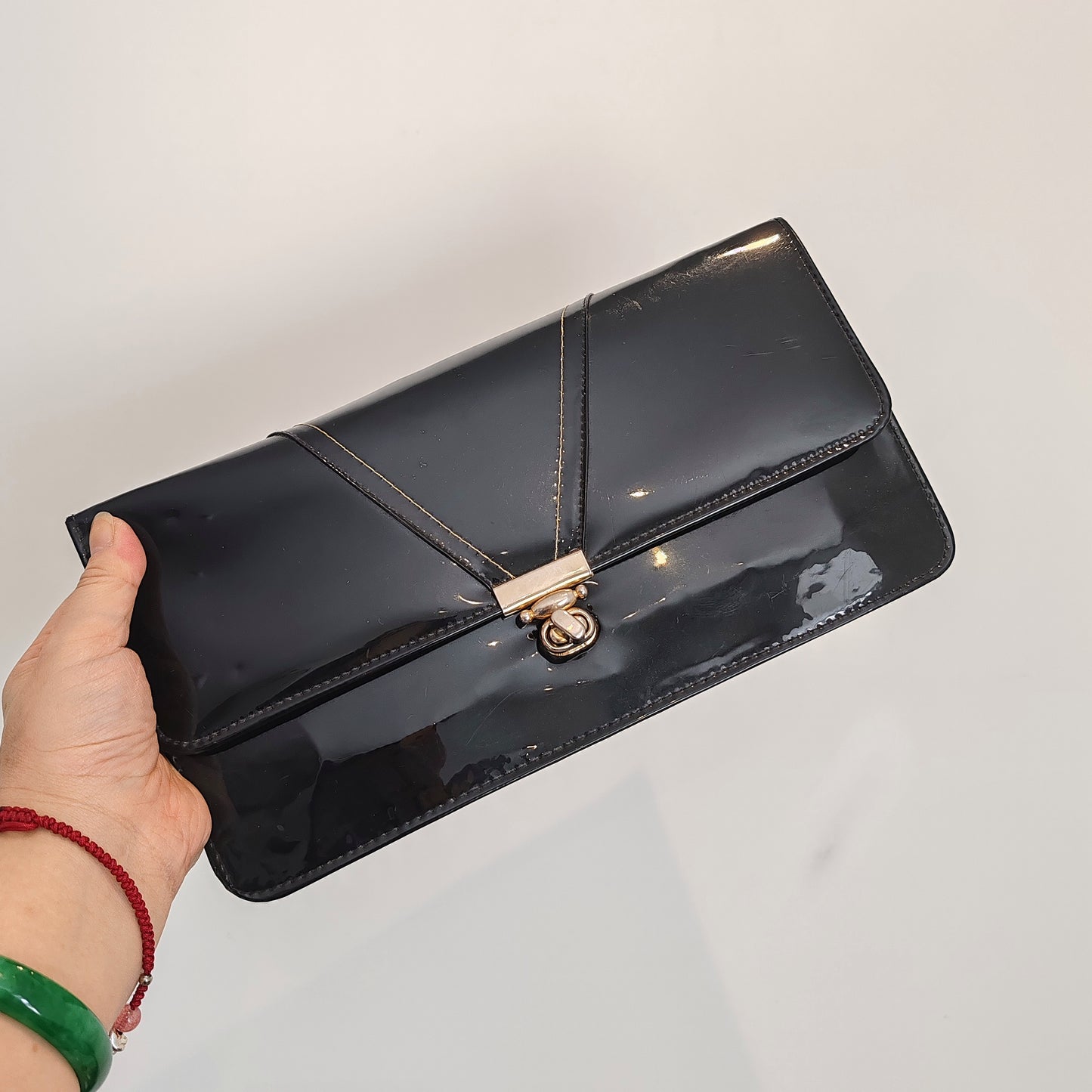 Pentaliotis Black Patent Envelope Clutch Vintage Handbag