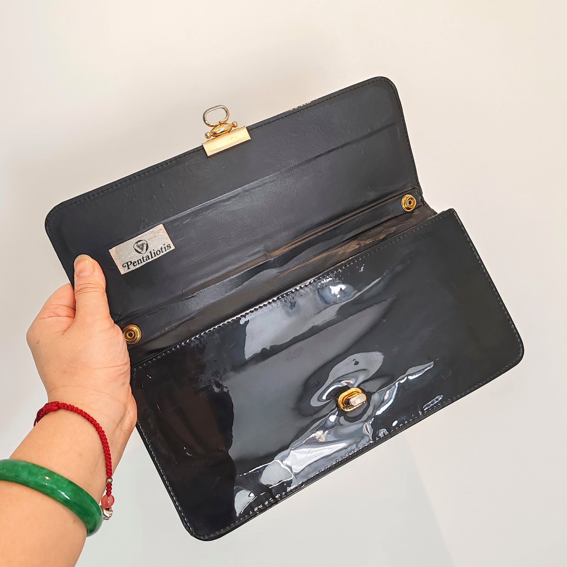 Pentaliotis Black Patent Envelope Clutch Vintage Handbag