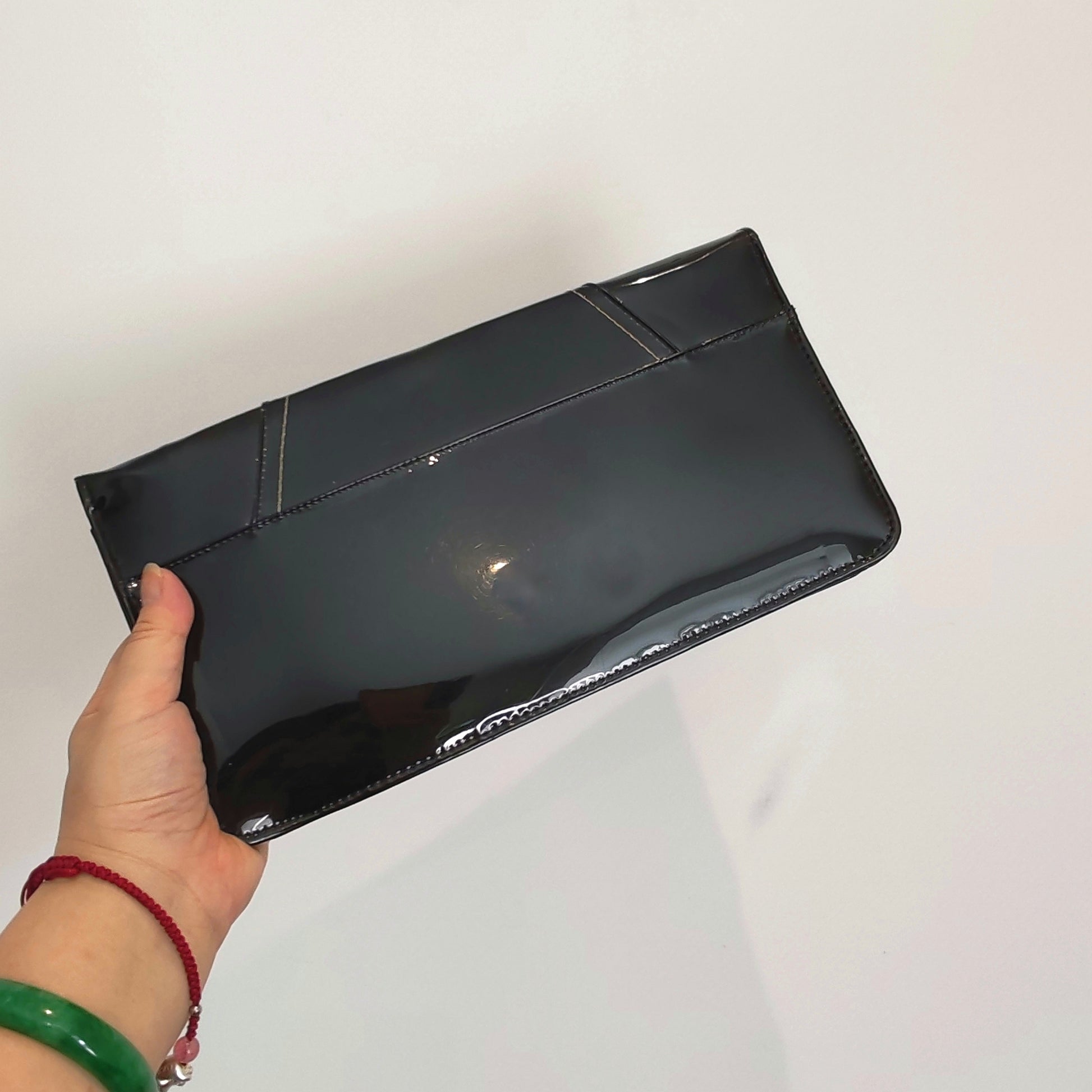 Pentaliotis Black Patent Envelope Clutch Vintage Handbag