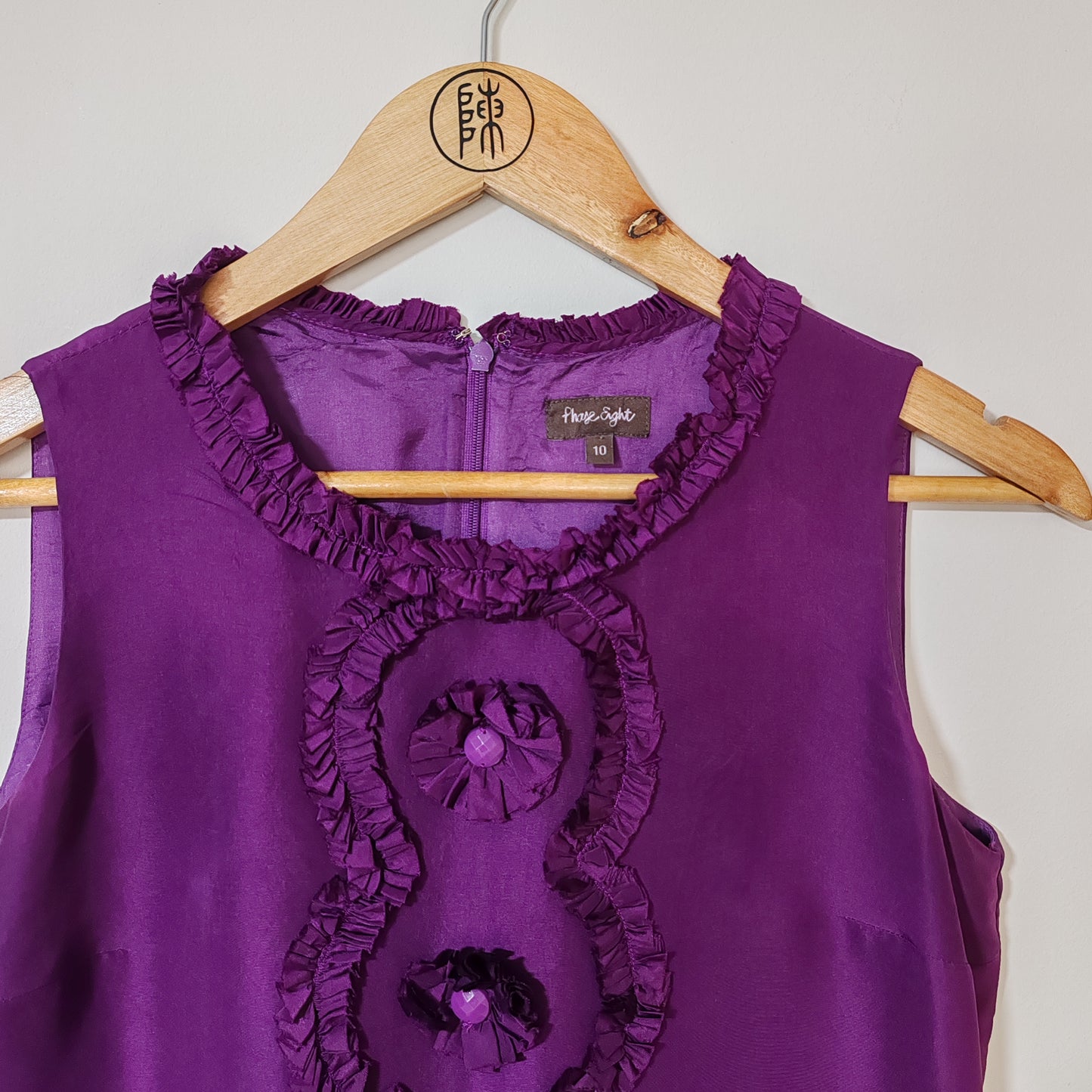 Phase Eight Purple Silk Flower Ruffle Dress