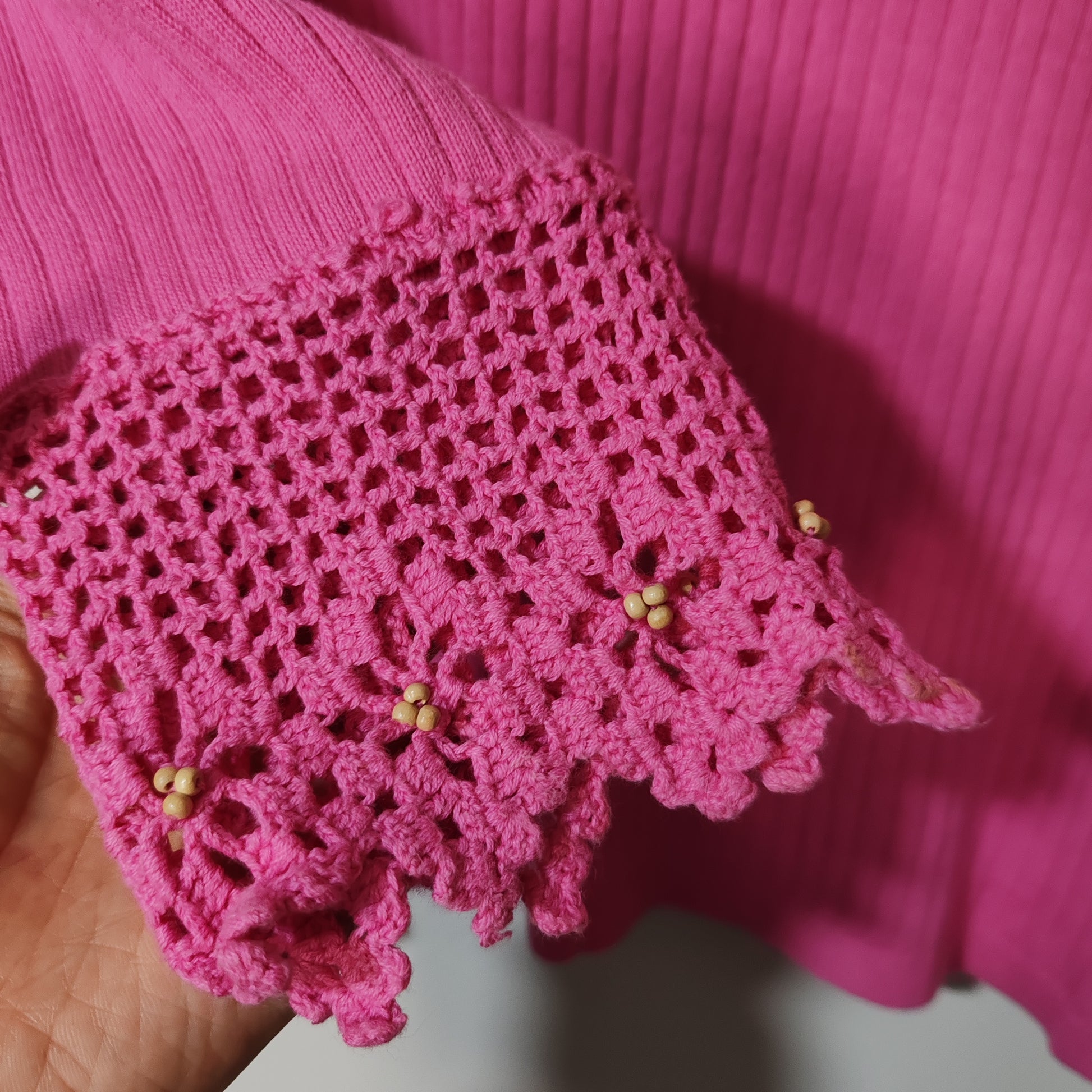 St Bernard Pink Crochet Detail Pink Y2K Vintage Jumper