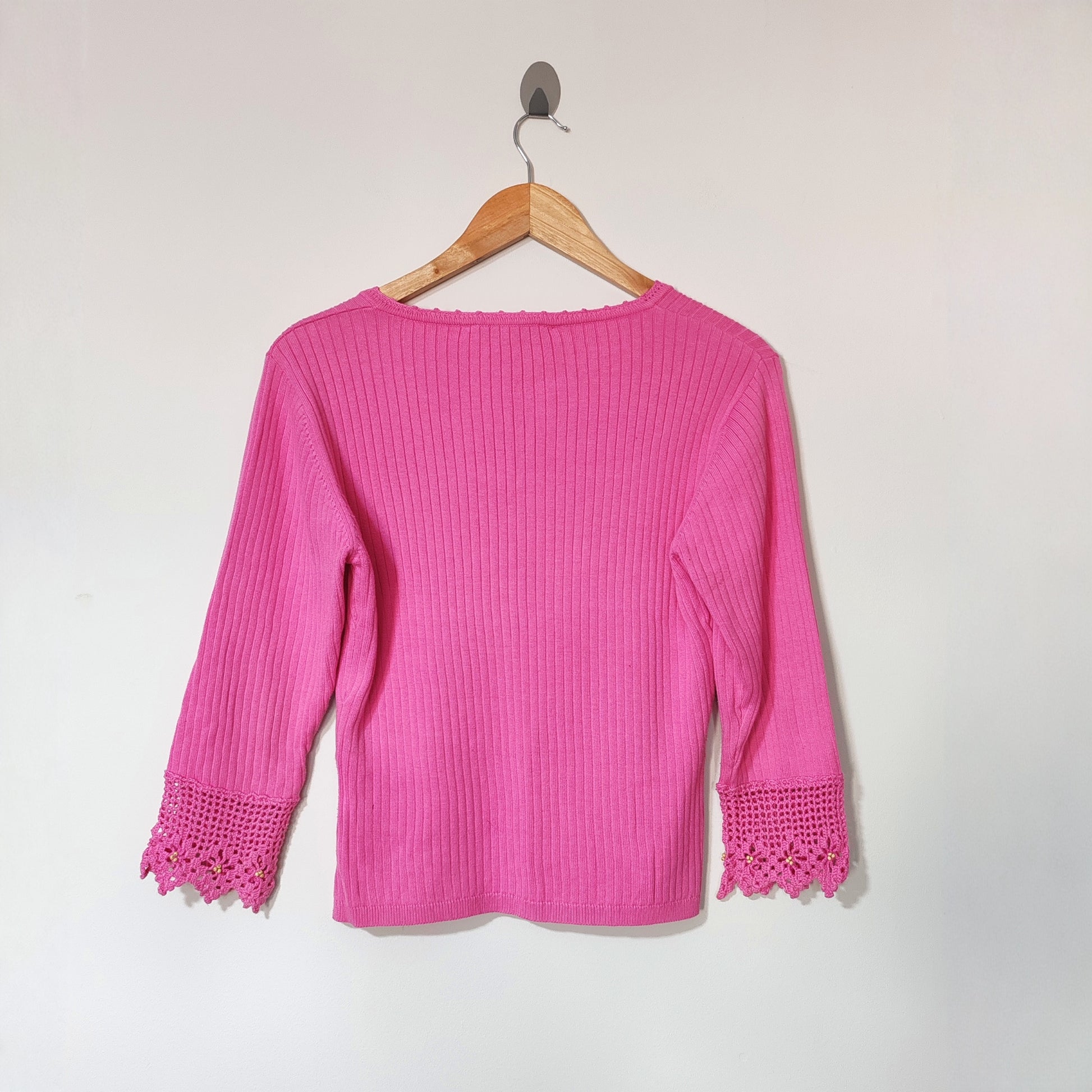 St Bernard Pink Crochet Detail Pink Y2K Vintage Jumper