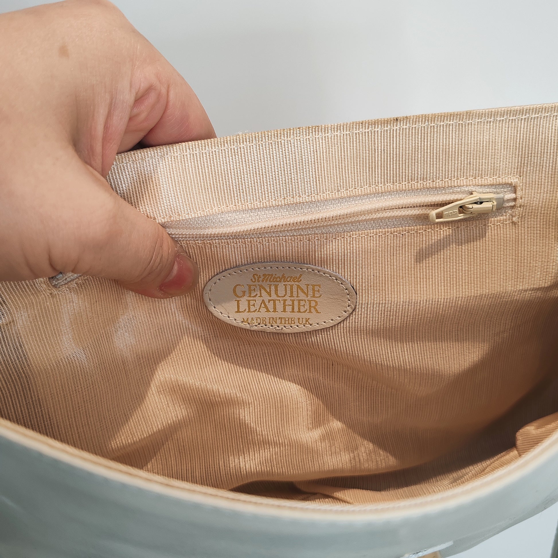 St Michael Cream Leather Satchel Handbag