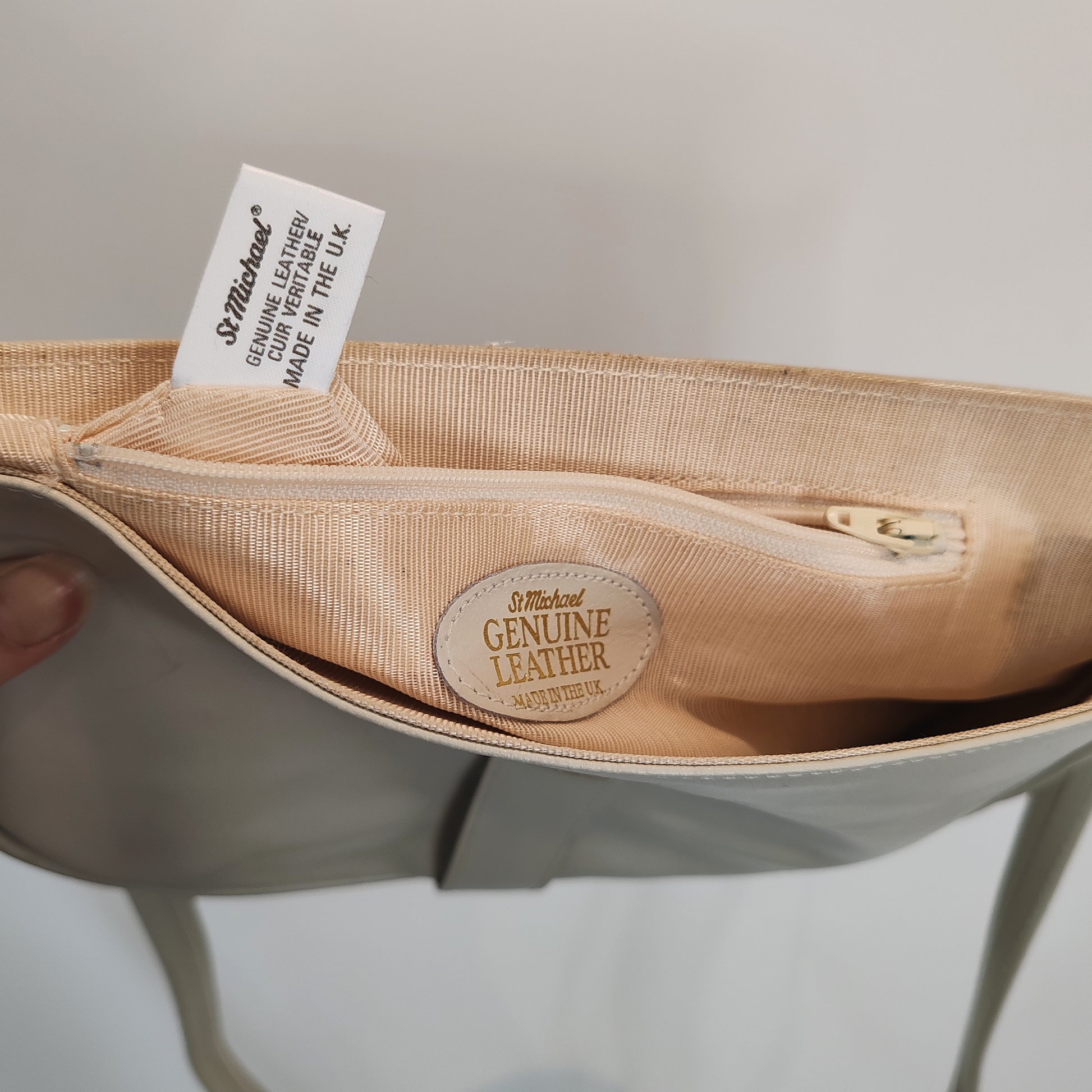 St Michael Cream Leather Satchel Handbag