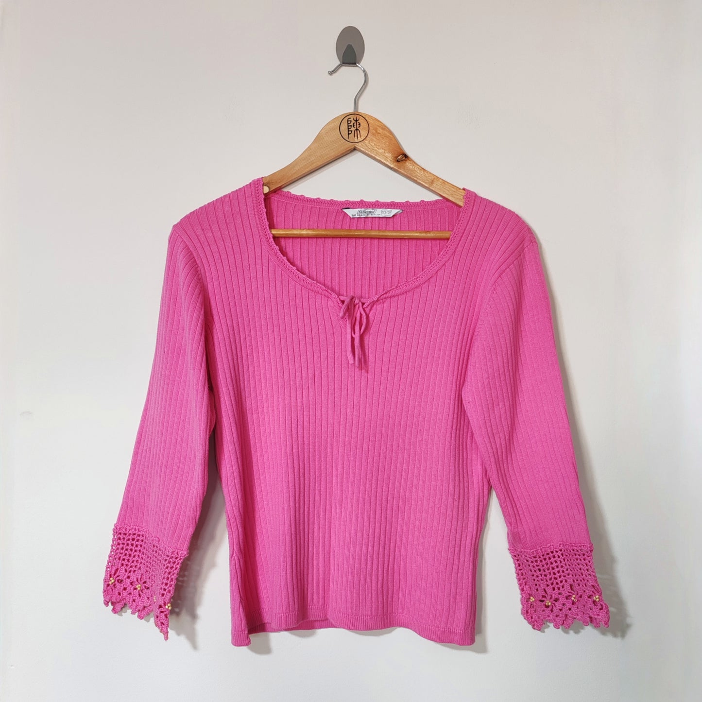 St Bernard Pink Crochet Detail Pink Y2K Vintage Jumper