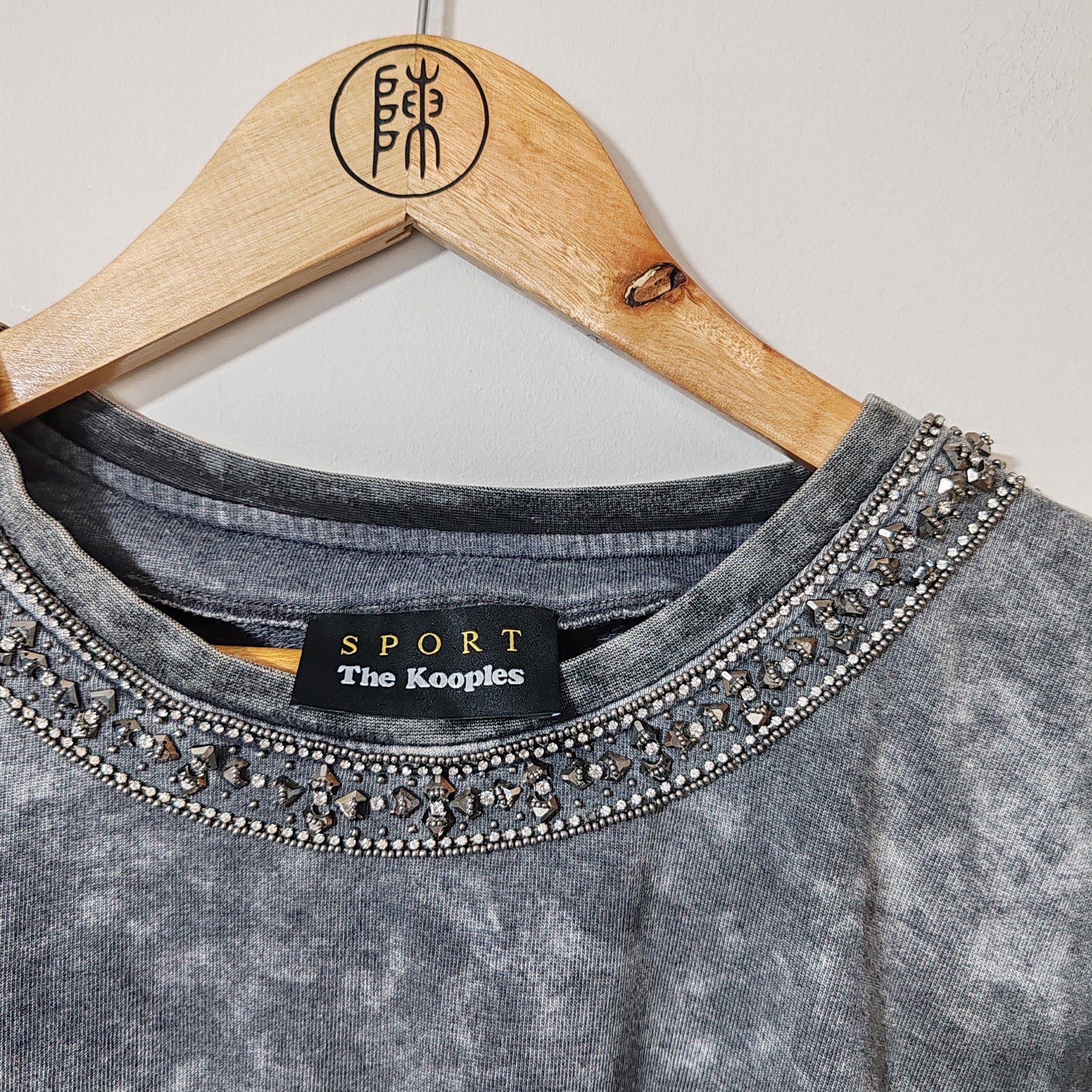 The Kooples Sport Faded Grey Beaded Gem Neck Sweatshirt