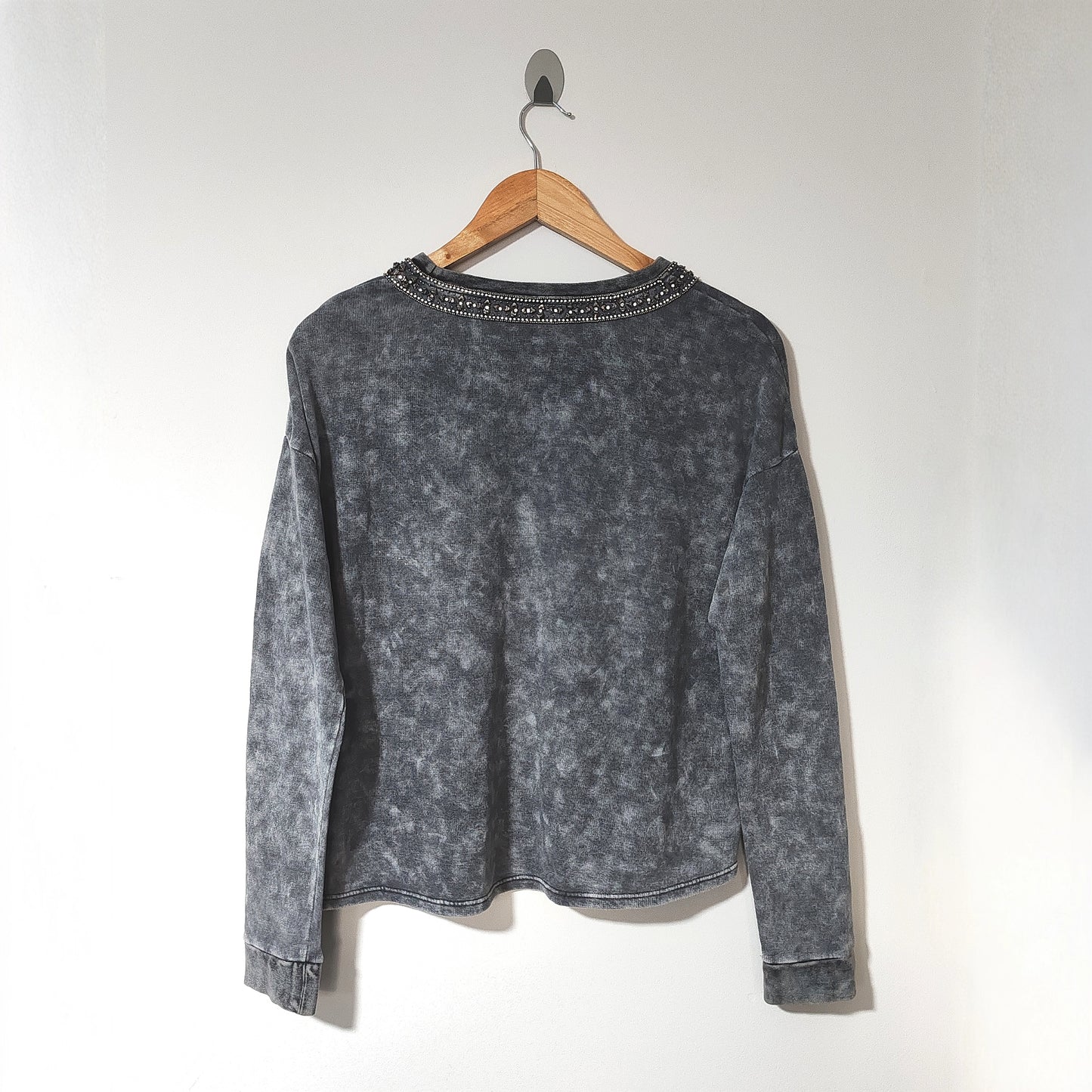The Kooples Sport Faded Grey Beaded Gem Neck Sweatshirt