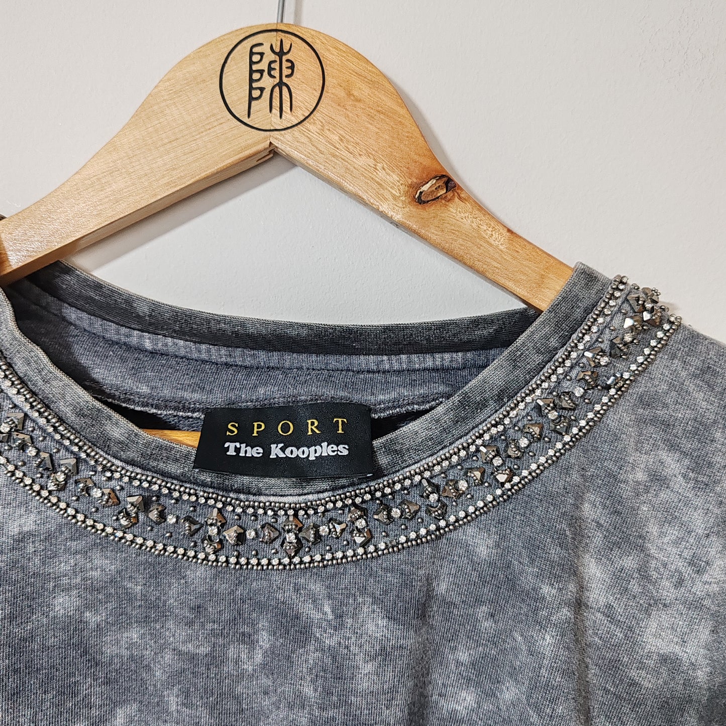 The Kooples Sport Faded Grey Beaded Gem Neck Sweatshirt