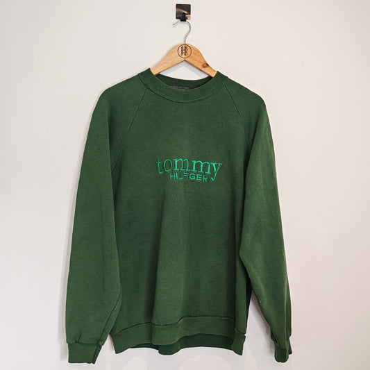 Tommy Hilfiger Green Distressed Vintage Spell Out Sweatshirt