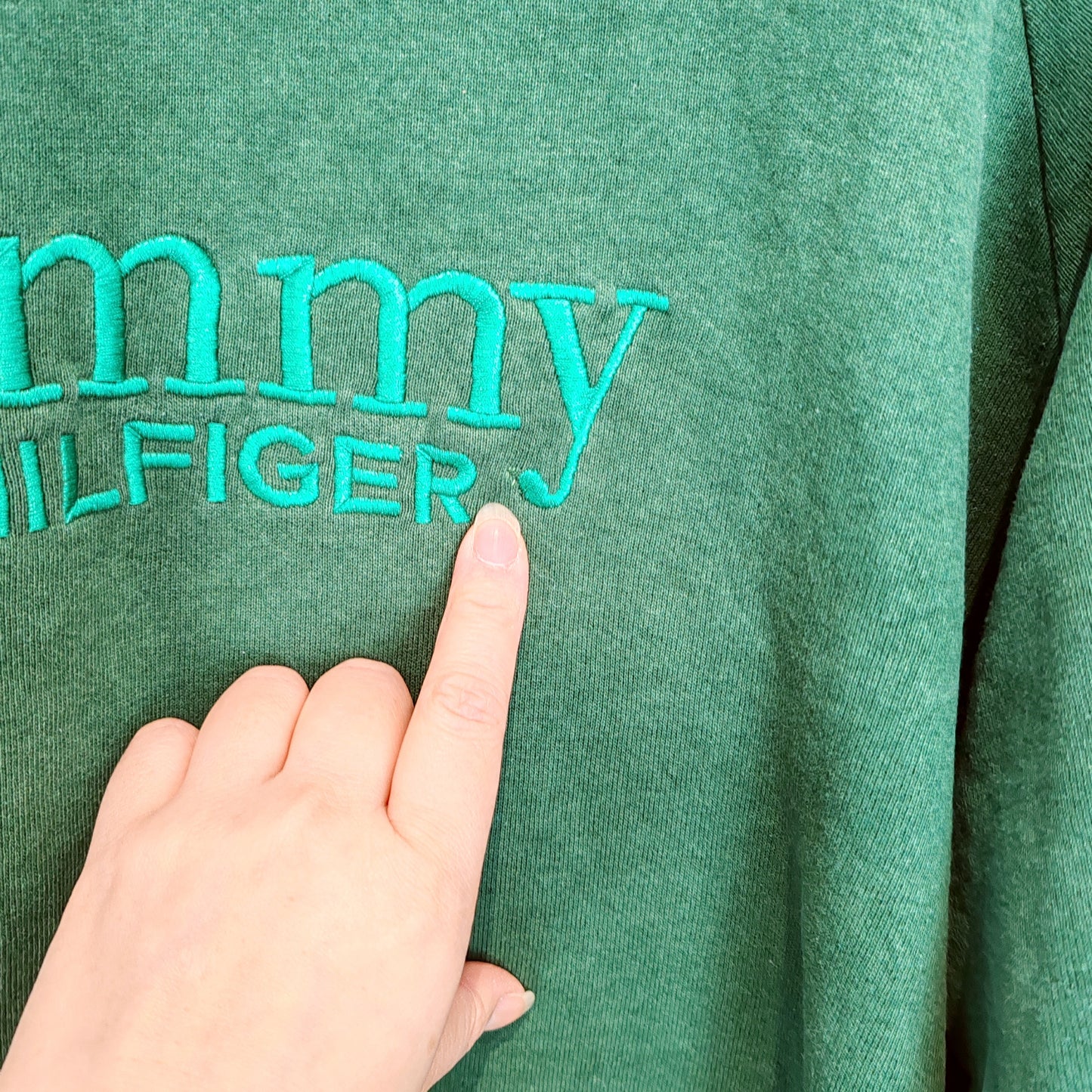 Tommy Hilfiger Green Distressed Vintage Spell Out Sweatshirt