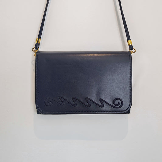 Swiggle Detail Vintage Navy Handbag