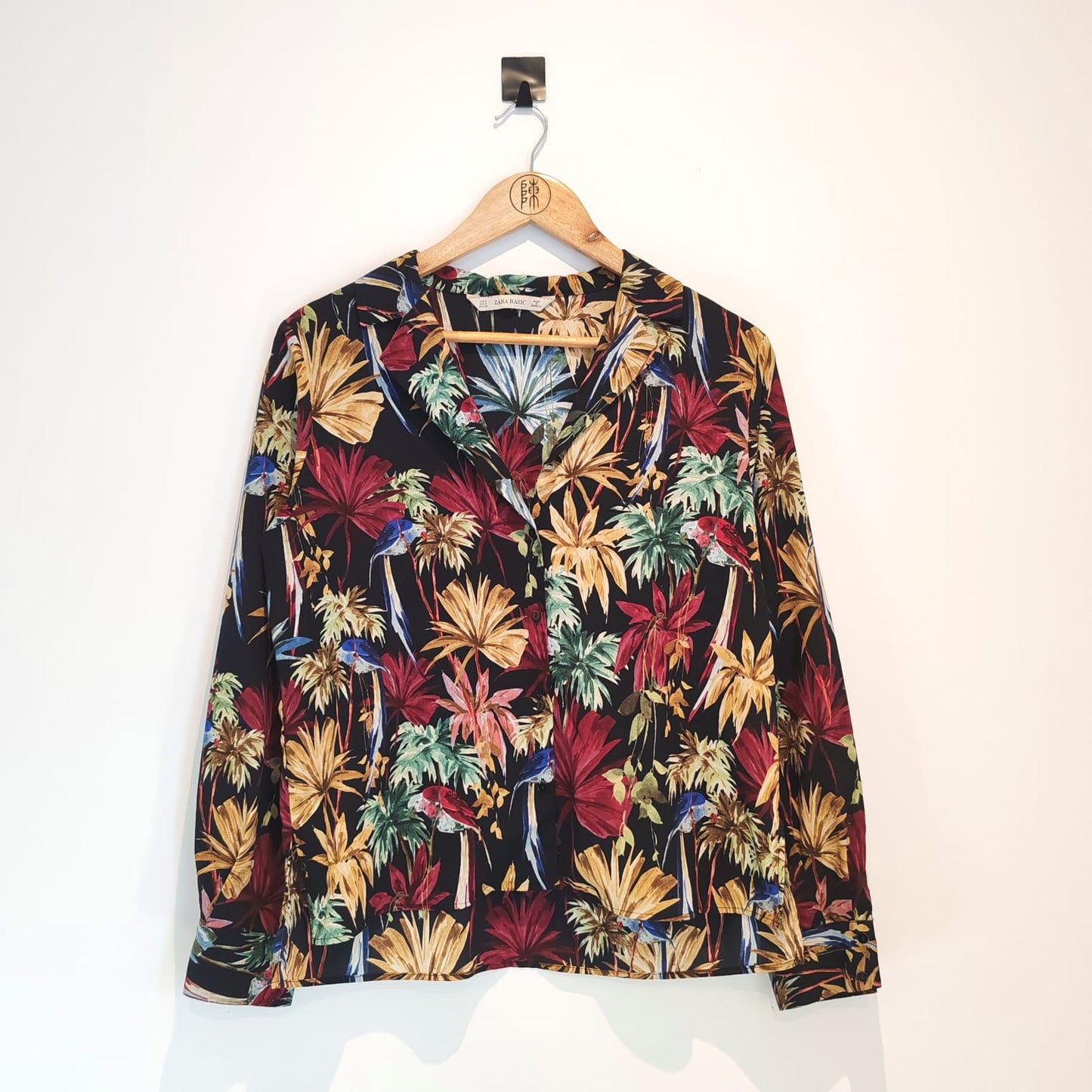 Zara Black Multicolour Floral Leaf Vintage Shirt